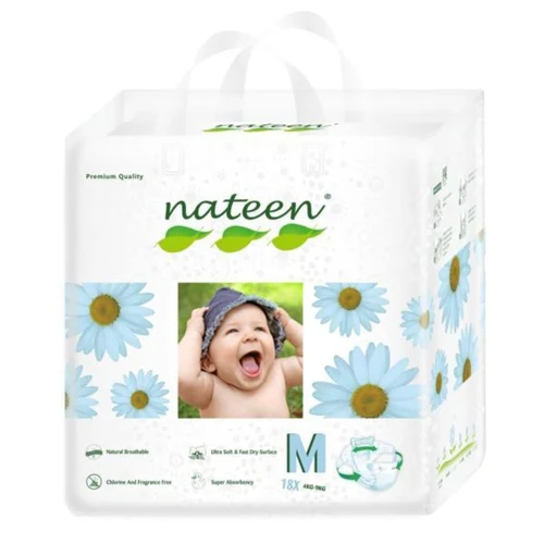 BDM18 Scutece biodegradabile, ecologice, Nateen Premium Line, Medium (marimea 3, 4-9 kg), 18 bucati