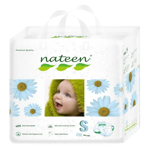 BDS20 Scutece biodegradabile, ecologice, Nateen Premium Line Small (marimea 2, 3-6 kg), 20 bucati -