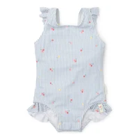Costum de baie intreg fara maneci cu protectie UV 50+ - Sunny Flowers Blue - Little Dutch 86/92 2