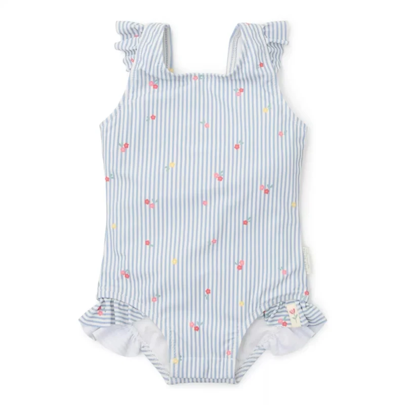 Costum de baie intreg fara maneci cu protectie UV 50+ - Sunny Flowers Blue - Little Dutch 86/92 2