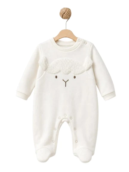 BabyCosy — Set pentru nou-născuți din salopetă cu botoșei și căciuliță, alb, 100% bumbac organic 2