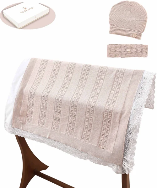 Set nounascuti 2 paturele si caciulita Leoking, Beige 6396