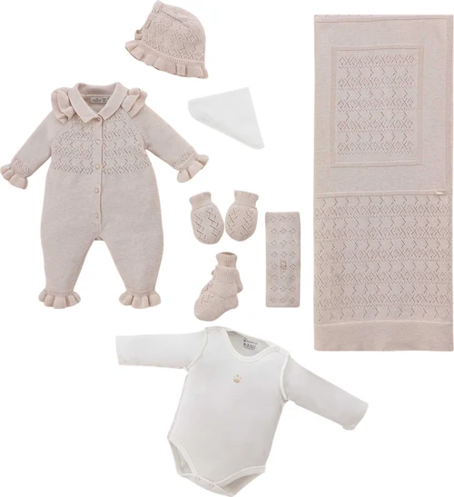 Set nou nascut 7 piese Baby Girl Leoking, Beige 3167