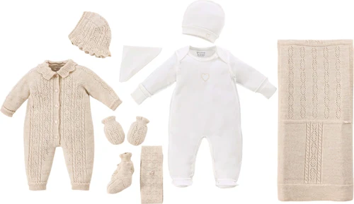 Set nou nascut 8 piese Baby Girl Leoking, Beige 3465