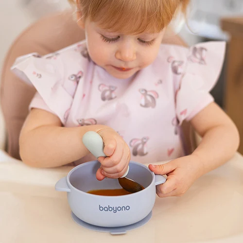  Bol din silicon cu ventuză și capac Albastru, Babyono 5