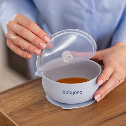  Bol din silicon cu ventuză și capac Albastru, Babyono 4