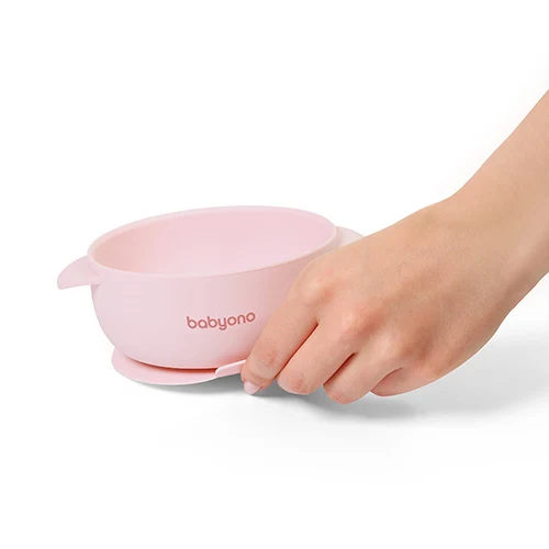 Bol din silicon cu ventuză și capac Pink, Babyono 5