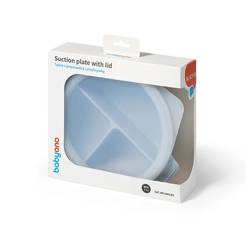  Farfurie din silicon cu ventuză și capac Albastru, Babyono 6