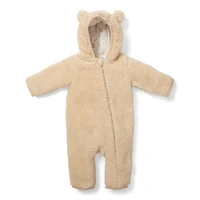 Salopeta captusita cu gluga din material teddy - Baby Bunny Sand - Little Dutch - 62/68