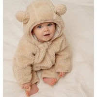 Salopeta captusita cu gluga din material teddy - Baby Bunny Sand - Little Dutch - 62/68 3
