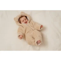 Salopeta captusita cu gluga din material teddy - Baby Bunny Sand - Little Dutch - 62/68 4