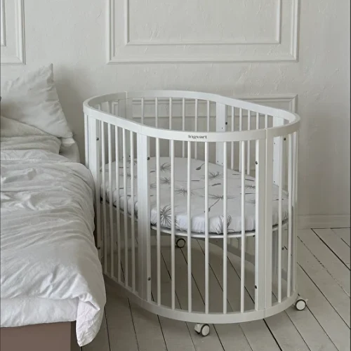 Трансформируемая детская кроватка 9 в 1 Smart Bed круглая Milky, 72x72x120 см IngVart