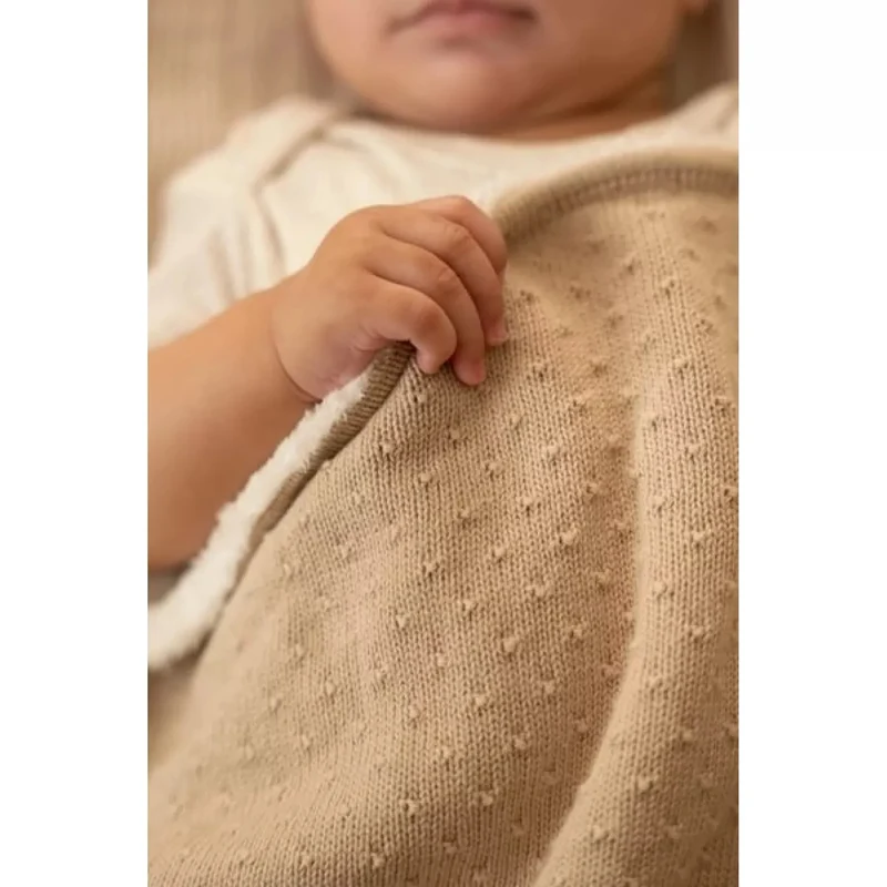 Вязаное одеяло из органического хлопка с плюшевой подкладкой – 70 × 100 см – Pure Soft Beige – Little Dutch 4