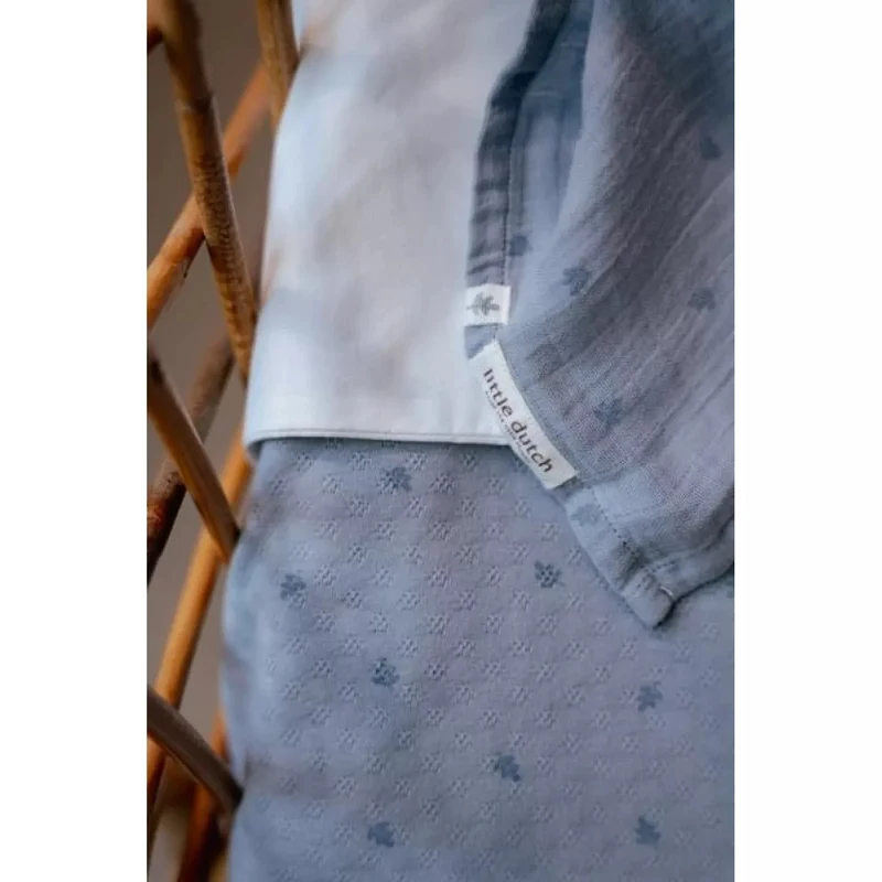 Patura dublata din bumbac organic - 70x100 cm - Pure Denim Blue - Little Dutch 5
