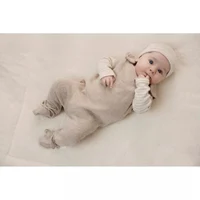 Salopeta din bumbac organic pentru bebelusi - Soft Beige Melee - Newborn Naturals - Little Dutch - 56 4