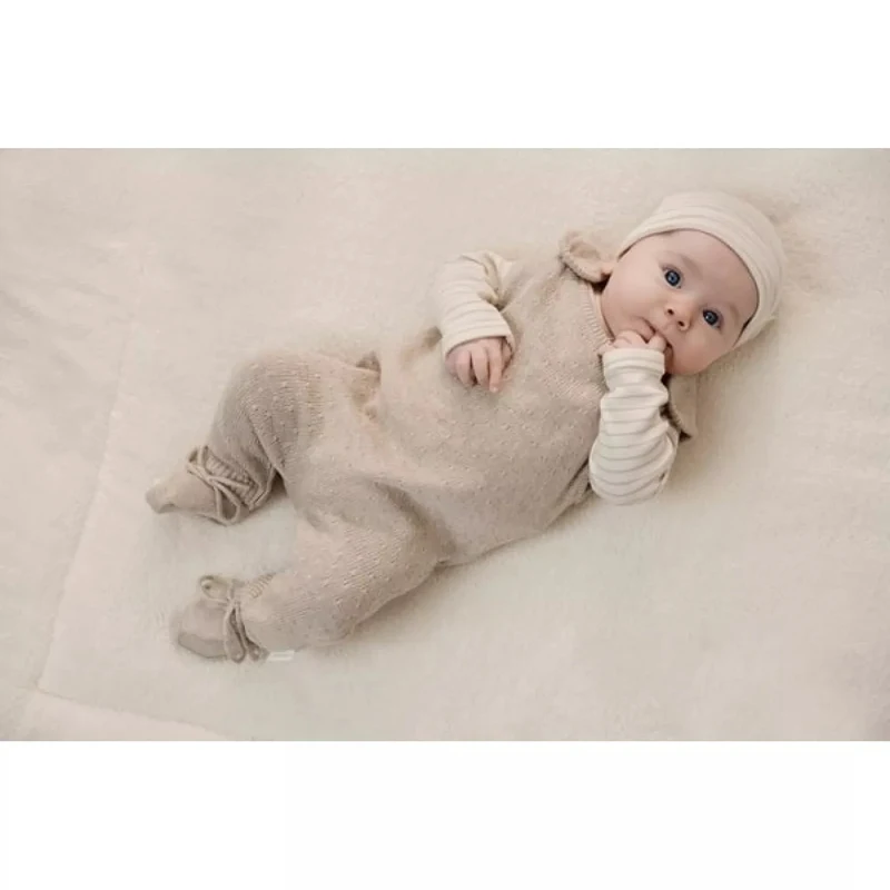 Salopeta din bumbac organic pentru bebelusi - Soft Beige Melee - Newborn Naturals - Little Dutch - 56 4