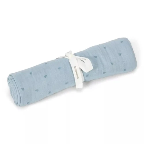 Muselina din bumbac organic - 120x120 cm - Pure Denim Blue - Little Dutch