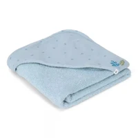 Prosop cu gluga din bumbac organic pentru bebelusi - 75x75 cm - Pure Denim Blue - Little Dutch 2