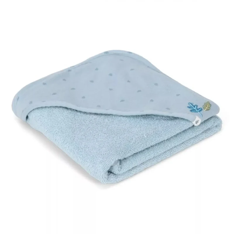 Prosop cu gluga din bumbac organic pentru bebelusi - 75x75 cm - Pure Denim Blue - Little Dutch 2