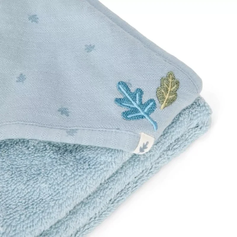 Prosop cu gluga din bumbac organic pentru bebelusi - 75x75 cm - Pure Denim Blue - Little Dutch 3