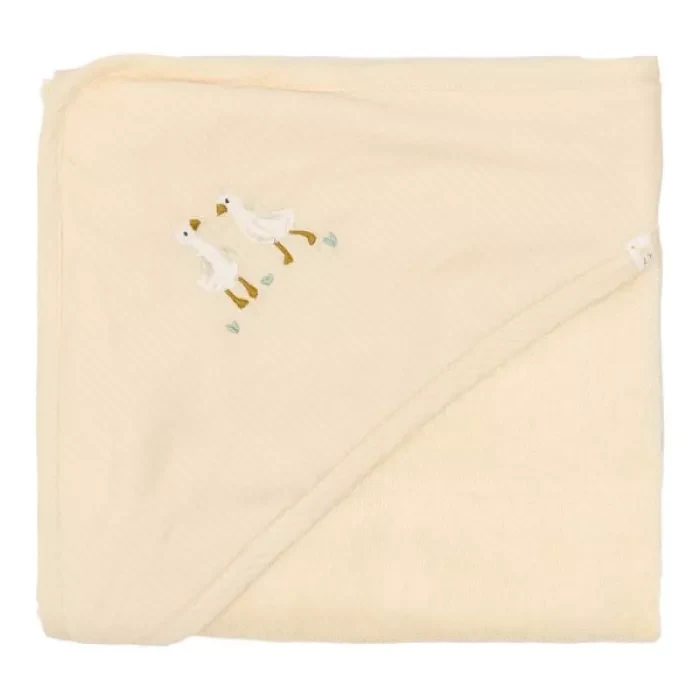 Set cadou cu prosop cu gluga si manusa de baie din bumbac organic pentru bebelusi - Little Goose - L 2