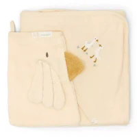 Set cadou cu prosop cu gluga si manusa de baie din bumbac organic pentru bebelusi - Little Goose - L