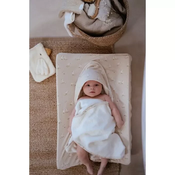 Set cadou cu prosop cu gluga si manusa de baie din bumbac organic pentru bebelusi - Little Goose - L 4