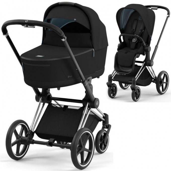 Carucior 2 in 1 Cybex Priam 4.0 Cadru Chrome Black, Sepia Black