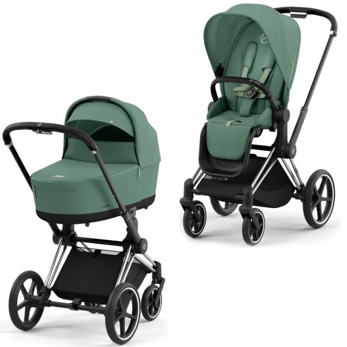 Carucior 2 in 1 Cybex Priam 4.0 Cadru Chrome Black, Leaf Green