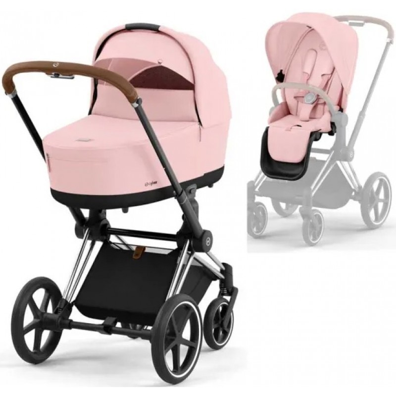 Carucior 2 in 1 Cybex Priam 4.0 Cadru Chrome Brown, Peach Pink